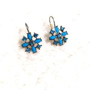 Vintage Petite Teal Blue Acrylic Bead & Rhinestone Earrings